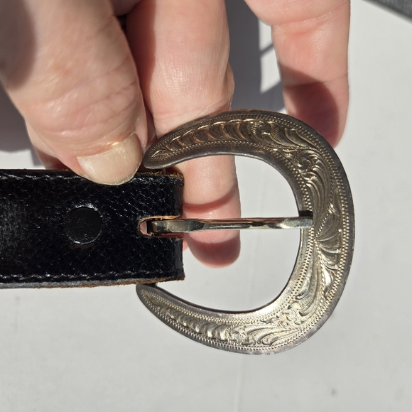 Sterling Silver & Snake Belt Size 38 Karung Herb Ltd Vtg Black Western Made USA - Picture 1 of 16